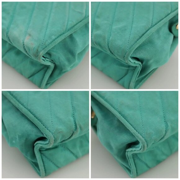 CHANEL V stitch Shoulder Bag Nylon Green Gold CC Auth - Picture 15 of 15